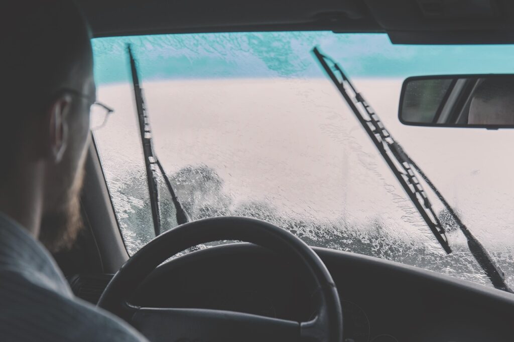 car, windshield, driving, car wallpapers, raining, windshield wipers, guy, man, people, steering wheel, gray rain
